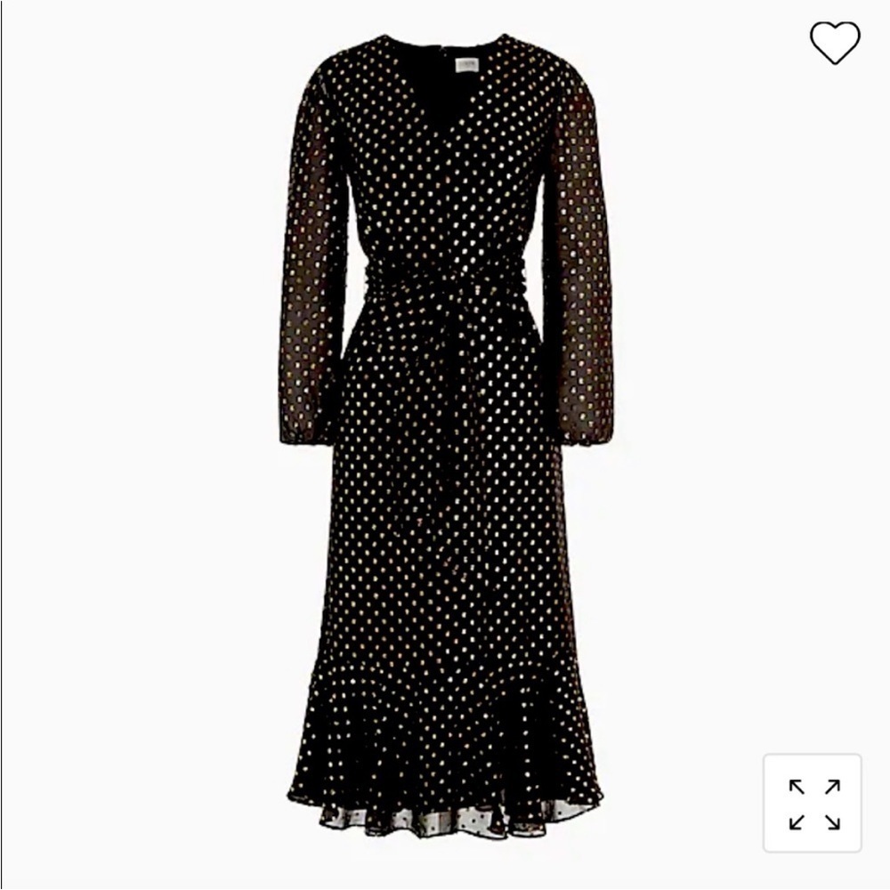 NWT J. Crew Clip Polka Swiss Dot Long Sleeve Metallic Gold Black Ruffle Holiday